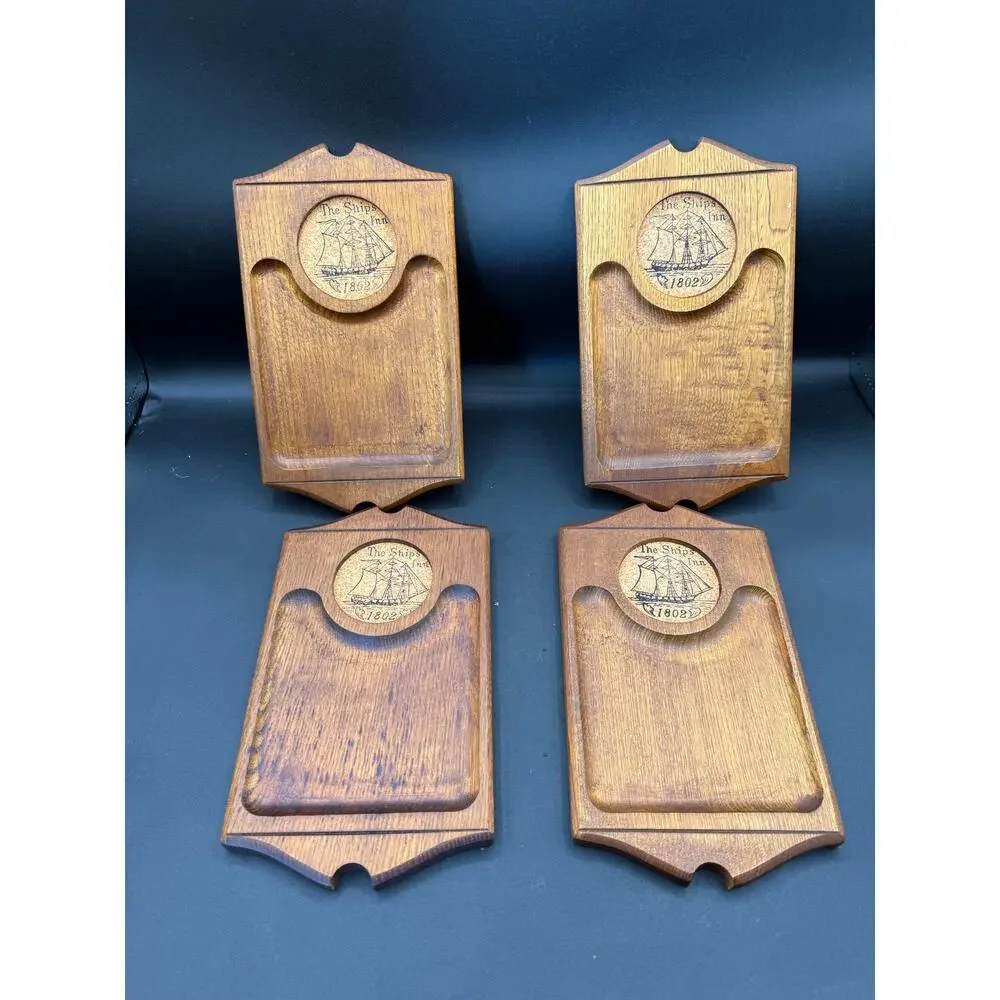 Set of 4 Cork and Wood Bar Snack Coasters 